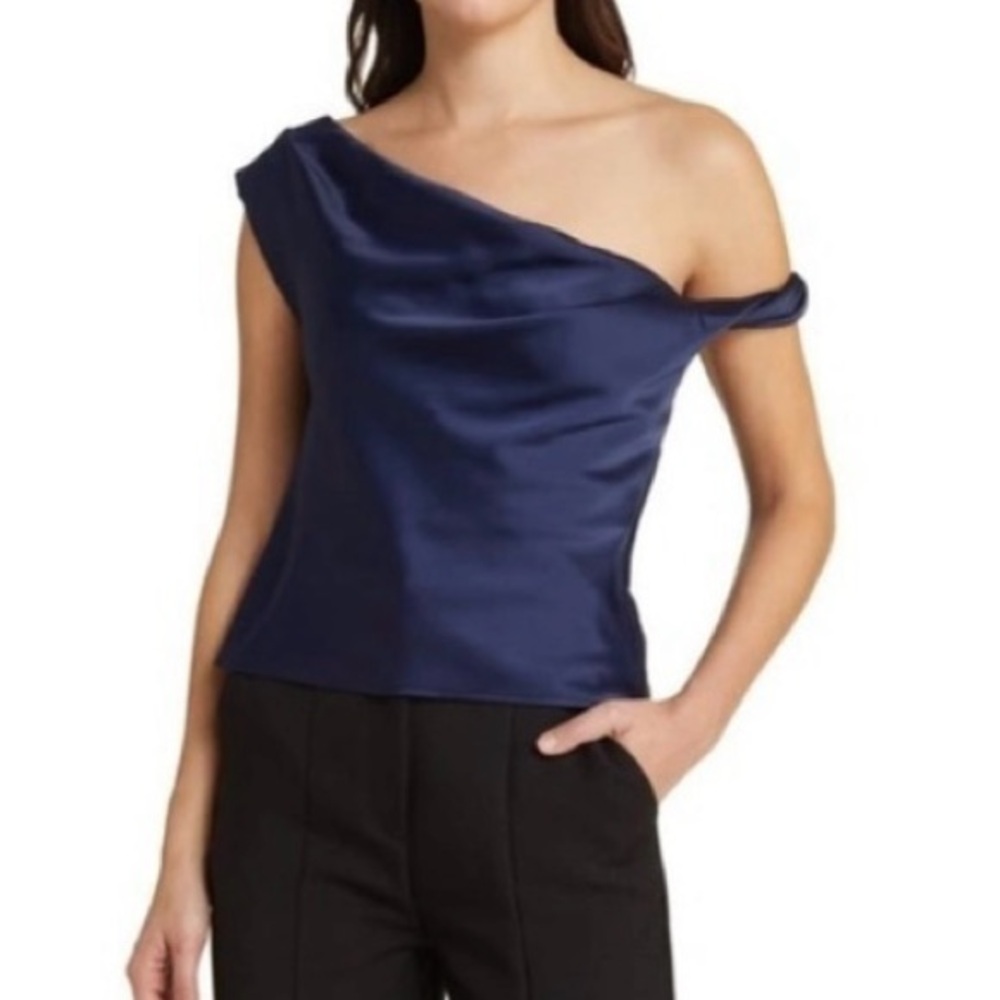 WAYF Twist One-Shoulder Navy
Satin Blouse from Nordstrom XL NWT